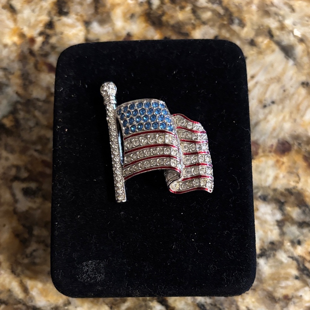 Sawarovski American Flag Rhinestone Brooch